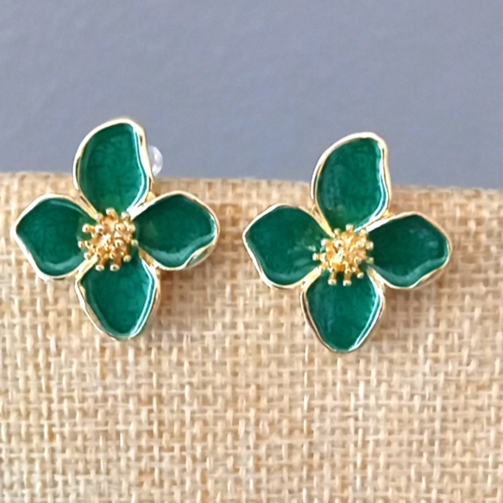New Green Tropical Flower Earrings
